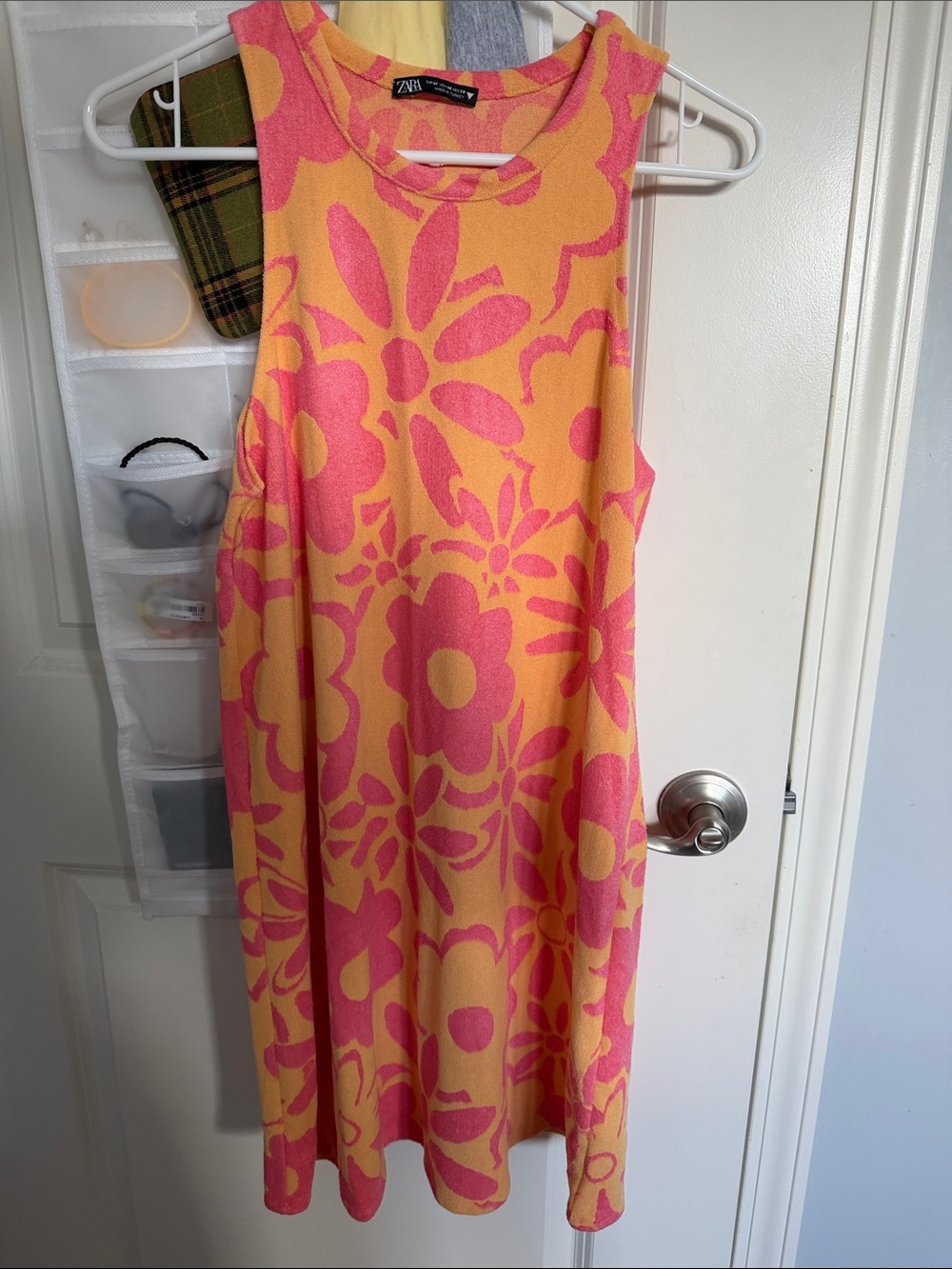 Zara Orange and Pink Floral Sleeveless Dress